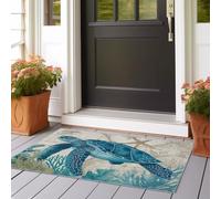 Alfombra de pasaje para tarjeta retro de aventura y náutica, 65 x 240 cm, antideslizante y lavable, interior, color azul zafiro, alfombra de pasillo para entrada, pasillo, salón, dormitorio, cocina