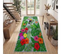 Alfombra de pasillo 50 x 150 cm, lavable, diseño de orquídea de tucán | Alfombra de pasillo botánica tropical, antideslizante, de pelo corto, suave, para cocina, escalera, balcón, sala de estar