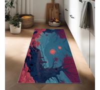 Alfombra De Pasillo 60 x 120 cm Arte Fantástico Atardecer Flores De Cerezo Alfombra Larga Azul Oscuro Alfombrar Estrecha Antideslizante Lavable, para Entrada Cocina O Pasillo Suave Y Fácil De Limpiar