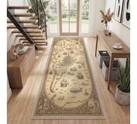 Alfombra de pasillo 60 x 120 cm, pelo Ras, alfombra de pasaje pasillo | Náutica vintage dibujado a mano alfombra de suelo largo antideslizante mapa tesoro velero puerta cocina lavadero dormitorio