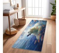 Alfombra De Pasillo 60X150 Cm - Alfombra Larga Y Estrecha Antideslizante Y Lavable para Entrada, Cocina O Pasillo - Animales Osos Polares Peces Azul Oscuro Moderna, Suave Y Fácil De Limpiar