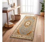 Alfombra De Pasillo 60X240 Cm - Alfombra Larga Y Estrecha Antideslizante Y Lavable para Entrada, Cocina O Pasillo - Estilo Marroquí Patrones Geométricos Azul Moderna, Suave Y Fácil De Limpiar