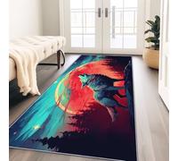 Alfombra De Pasillo 60X240 Cm - Antideslizante Y Lavable, Alfombra Larga Y Estrecha para Pasillo, Cocina O Entrada - Fantasía Lobos Pinos Rojo Oscuro, Suave, Moderna