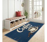 Alfombra de pasillo 75 x 200 cm, pelo Ras, alfombra de pasaje pasillo | Taza Platillo Cerámica Moqueta de Suelo Largo Tablas Madera Café Vintage Puerta Cocina Lavadero Dormitorio Moqueta