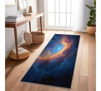 Alfombra de pasillo 80 x 150 cm, antideslizante, abstracto, espacio cielo estrellado nubes, lavable a máquina, pelo Ras decoración alfombra - azul oscuro Descenso de cama dormitorio adulto, alfombra