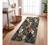Alfombra de pasillo 80 x 150 cm, antideslizante, acuarela Tropical Botánica Floral Hojas Lavable a máquina, Cerda Decoración Alfombra - Verde Oscuro Descenso de Cama Dormitorio Adulto, Alfombra de