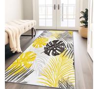 Alfombra de pasillo antideslizante 50 x 150 cm, lavable suave, gris, amarillo, cerda, entrada interior, hojas de monstera retro, estivales y tropicales, diseño de alfombra para pasaje dormitorio