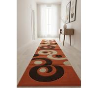 Alfombra de pasillo antideslizante, 70 x 300 cm, de polipropileno suave, diseño moderno, círculos de ondas, color naranja y blanco, para entrada de pasillo, base antideslizante y lavable, color marrón