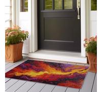 Alfombra de pasillo antideslizante 80 x 150 cm, lavable suave rojo pelo ras entrada interior abstracta llama a rayas, patrón de alfombra para pasaje dormitorio cocina lavandería