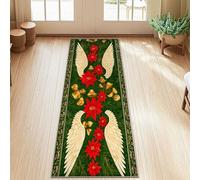 Alfombra de pasillo con diseño de alas de flores tradicionales de Navidad, color verde, borde de pelo bajo, alfombra rectangular para cocina, entrada, lavandería, decoración de mesita de noche, 2 x 5