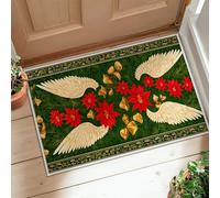 Alfombra de pasillo con diseño de alas de flores tradicionales de Navidad, color verde, de pelo bajo, resistente a la decoloración, para cocina, lavandería, puerta, entrada, decoración de 2 x 3 pies