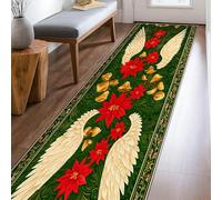 Alfombra de pasillo con diseño de alas y flores tradicionales de Navidad, color verde, borde de pelo bajo, alfombra rectangular para cocina, entrada, baño, decoración de puerta, 2 x 8 pies