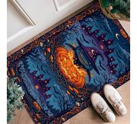 Alfombra de pasillo con diseño de calabazas, diseño de sombrero de bruja espeluznante, casa encantada, color naranja, antideslizante, borde para cocina, puerta, entrada, mesita de noche, decoración de