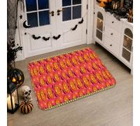 Alfombra de pasillo con diseño de calabazas, ideal para Halloween, diseño de círculos de estrellas, melocotón, pelo bajo, suave, resistente a las manchas, para cocina, puerta, entrada, mesita de noche