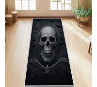 Alfombra de pasillo con diseño de calavera, alas góticas, murciélagos, Halloween, color negro, pelo bajo, para interiores, no se desprende, para cocina, lavandería, puerta, entrada, decoración, 2 x 5