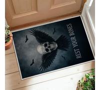 Alfombra de pasillo con diseño de calavera, alas oscuras, murciélagos, Halloween, color negro, de pelo bajo, estético, alfombra rectangular para cocina, entrada, mesita de noche, puerta, pasillo