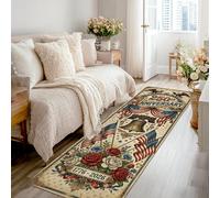 Alfombra de pasillo con diseño de campana, banderas patrióticas vintage, rosas, aniversario, color rojo, esponja de pelo bajo, alfombra con estampado rectangular para cocina, pasillo, lavandería
