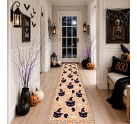 Alfombra de pasillo con diseño de fantasmas, estrellas, corazones, Halloween, beige, pelo bajo, borde de esponja, alfombra rectangular para cocina, baño, entrada, mesita de noche, decoración de 2 x 8