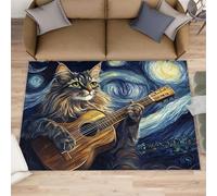Alfombra de pasillo con diseño de guitarra y gato, 70 x 120 cm, con diseño de noche estrellada, para cocina, pasillos de animales impresionistas, alfombra de pelo corto antideslizante para guardería