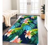 Alfombra de pasillo con estampado de flores tropicales de acuarela frangipani, 80 x 150 cm, lavable, alfombra de entrada interior para pasillo, descenso de cama, azul antideslizante, pelo Ras para