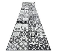 Alfombra de pasillo con refuerzo de goma AZULEJO LABOR DE RETAZOS AZULEJOS DE LISBOA gris / negro 57x250 cm