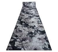 Alfombra de pasillo con refuerzo de goma LOTUS BOUQUET 52901 Flores gris / beige lavable 100cm 100x770 cm