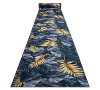 Alfombra de pasillo con refuerzo de goma LOTUS FERNS 45270 Hojas gris / oro lavable 60cm 60x540 cm
