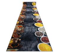 Alfombra de pasillo con refuerzo de goma LOTUS KITCHEN 40580 Platos para la cocina gris / amarillo lavable 100cm 100x350 cm