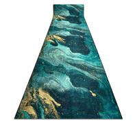 Alfombra de pasillo con refuerzo de goma LOTUS SHADOWS 37750 Abstracción verde / dorado lavable 120cm 120x580 cm