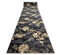Alfombra de pasillo con refuerzo de goma MONSTERA Hojas oro 100 cm 100x1000 cm