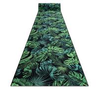 Alfombra de pasillo con refuerzo de goma MONSTERA Hojas verde 100 cm 100x1000 cm