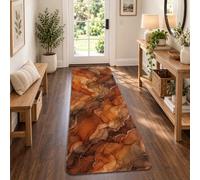 Alfombra de pasillo contemporánea con textura de mármol abstracto de 2 x 5 | Textura abstracta en espiral, alfombra de pasillo para pasillo, paleta de colores terrosos, detalles sofisticados para el