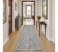 Alfombra de pasillo de 5 x 10 pulgadas, de yute trenzada a mano, gruesa, 0.27 pulgadas, patrón geométrico de rayas azules chindi para entrada, cocina, balcón, alfombra de diseño de granja