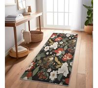 Alfombra de pasillo de 60 x 120 cm, antideslizante, abstracto, estilo botánico, floral, lavable a máquina, pelo Ras decoración, alfombra - verde oscuro Descenso de cama dormitorio adulto, alfombra de