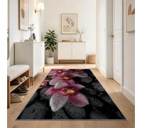Alfombra de pasillo de 80 x 150 cm, moderna, elegante, floral, orquídea, para interiores, antideslizante, lavable, para pasillo, salón, dormitorio, comedor, cocina, color gris oscuro