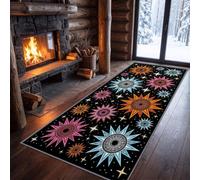 Alfombra de pasillo de 80 x 240 cm, antideslizante, diseño vintage de mediados de siglo, arte pop, nostalgia, astronomía, cielo estrellado, absorbe la suciedad, absorbe el agua, lavable, color negro
