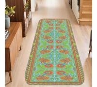 Alfombra de pasillo de amapolas, bohemia, vibrante, floral, primavera, turquesa, pelo bajo, esponja, para interiores, no se desprende, para cocina, entrada, lavandería, pasillo, decoración de 2 x 5