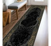 Alfombra de pasillo de árbol, constelación gótica de estrellas otoñales, color negro, de pelo bajo, rectangular, ribete de borde, para cocina, pasillo, lavandería, entrada, decoración de 2 x 8 pies