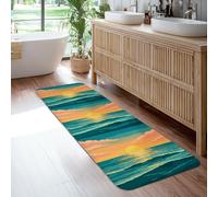 Alfombra de pasillo de atardecer, con olas tropicales relajadas del océano, para verano, color verde azulado, de pelo bajo, alfombra rectangular para interiores, no se desprende, para cocina, entrada