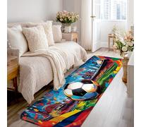 Alfombra de pasillo de balón de fútbol, deportivo, vibrante horizonte de la ciudad, confeti, eventos deportivos, color verde, alfombra de esponja de pelo bajo, resistente a la decoloración, estética