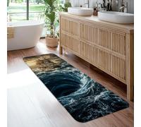 Alfombra de pasillo de barco, náutica con ondas realistas, remolinos, ninguno azul, esponja de pelo bajo, estética, rectangular, alfombra de suelo para el hogar, cocina, mesita de noche, entrada