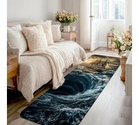 Alfombra de pasillo de barco, náutica con ondas realistas, remolinos, ninguno azul, esponja de pelo bajo, estética, rectangular, alfombra de suelo para el hogar, cocina, pasillo, lavandería, entrada