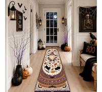 Alfombra de pasillo de bruja, diseño festivo de gato con hojas de otoño, Halloween, color violeta, de pelo bajo, alfombras de esponja resistentes a la decoloración, estética para el hogar, cocina
