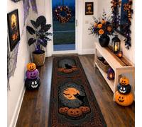 Alfombra de pasillo de calabazas, diseño de siluetas de gato espeluznantes de Halloween, color negro, antideslizante, rectangular, ribete de borde para cocina, entrada, mesita de noche, puerta