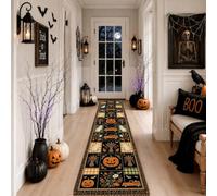 Alfombra de pasillo de calabazas, diseño festivo de hojas de fantasma, Halloween, color negro, de pelo bajo, alfombra rectangular de suelo, encuadernación de borde para cocina, puerta, entrada
