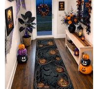 Alfombra de pasillo de calabazas, diseño gótico de ramas de árbol espeluznantes calaveras de Halloween, color negro, alfombras de esponja de pelo bajo, resistentes a la decoloración, estética para el