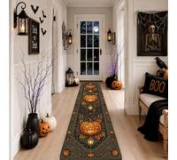 Alfombra de pasillo de calabazas, diseño tradicional de calavera floral para Halloween, color negro, de pelo bajo, alfombra con patrón de calabazas para interiores, no se desprende, para cocina