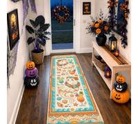 Alfombra de pasillo de calabazas, fantasmas de temporada, hojas de otoño, Halloween, naranja, pelo bajo, alfombras de esponja resistentes a la decoloración, estética del hogar para cocina, lavandería