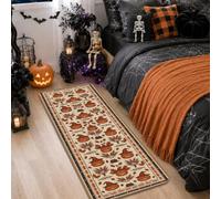 Alfombra de pasillo de calabazas, festiva hoja de murciélago otoñal, Halloween, naranja, de pelo bajo, esponja, rectangular, ribete de borde, para cocina, entrada, lavandería, decoración de mesita de