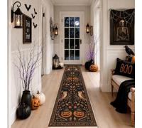 Alfombra de pasillo de calabazas, festiva tradicional hoja de búho, Halloween, color negro, de pelo bajo, alfombra con patrón de alfombra para el hogar, decoración de interiores, no se desprende, para